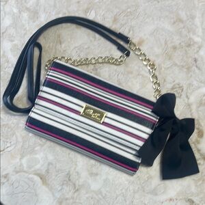 Betsey Johnson Striped Convertible Wallet Clutch/Crossbody Bag with Bow
